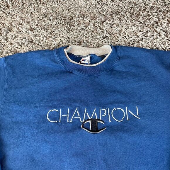 Vintage 90s Champion Sweater Mens Extra Large XL Blue Spell Out Embroidered Logo - Picture 2 of 11